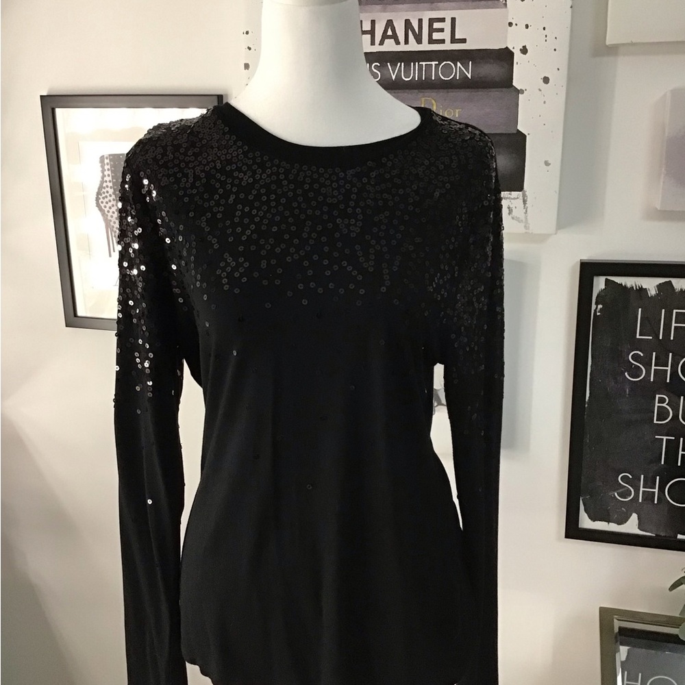 Elegant Black Sequin Women's Long Sleeve Tee